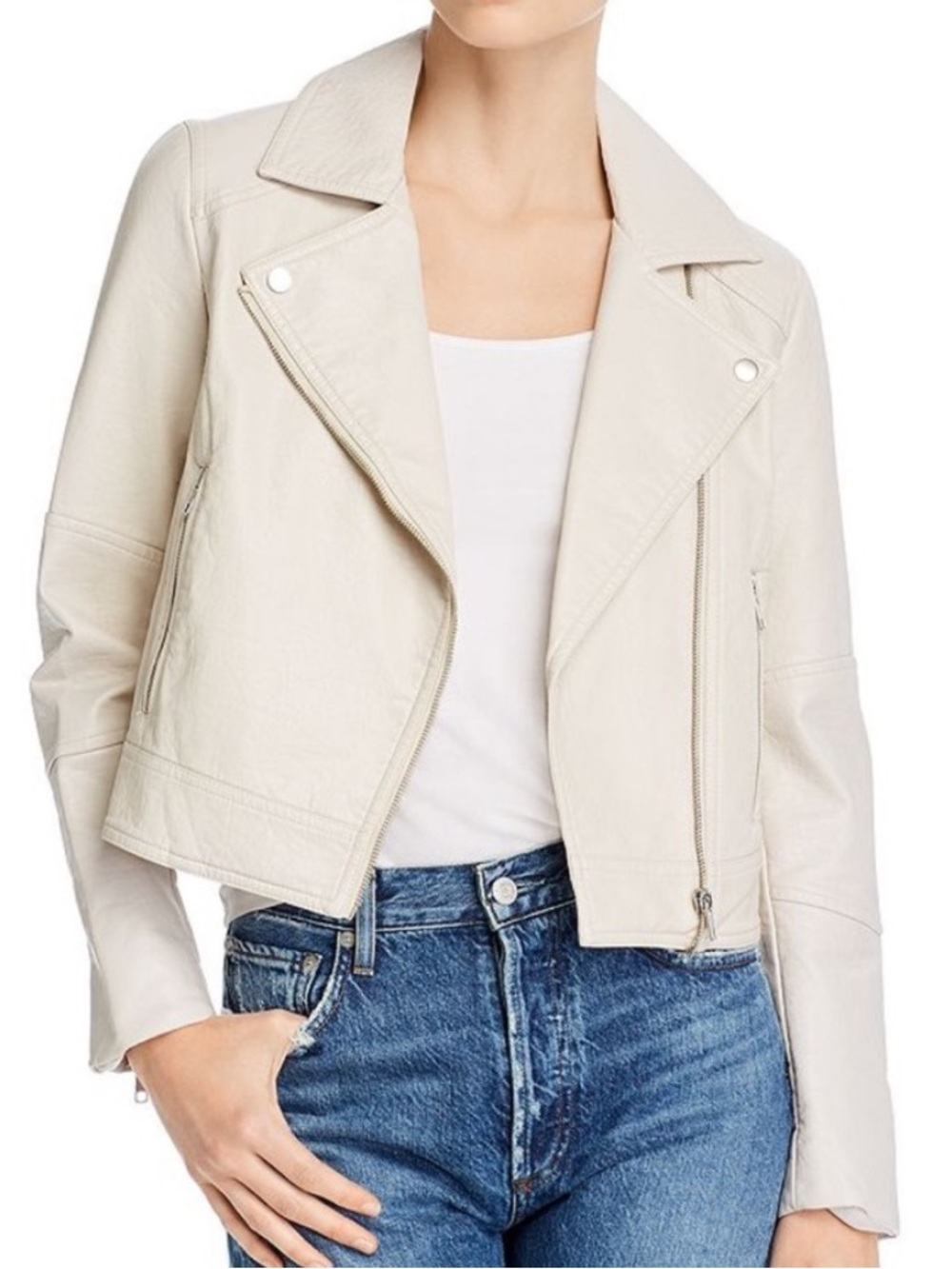 Cupcakes & Cashmere Cream Zip-Front Textured Moto Jacket